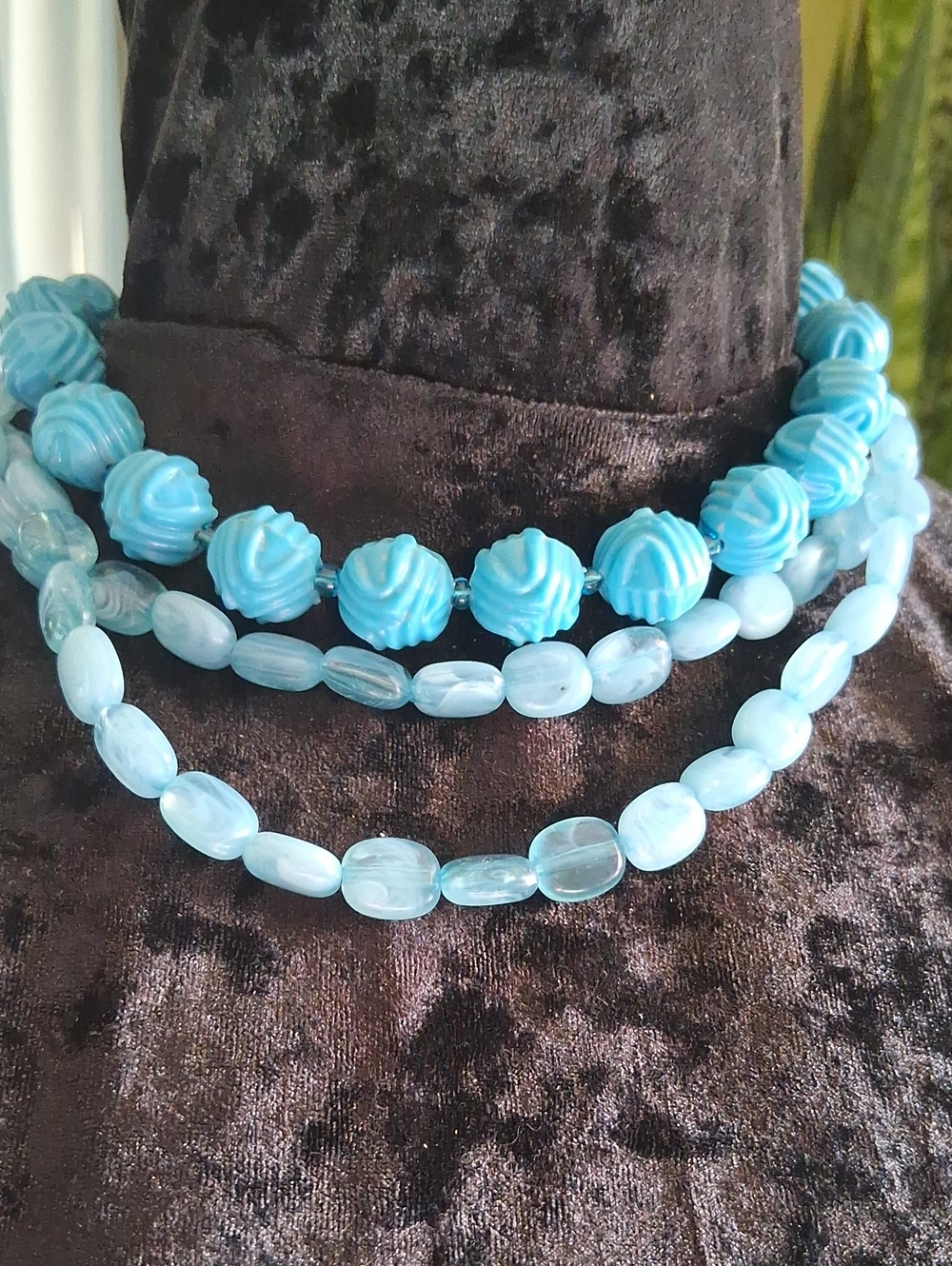 Vintage Turquoise Blue  Beaded Necklaces 2 × 14 In Or 32 In